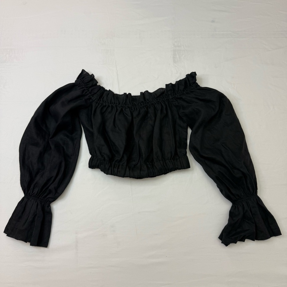 STAUD Black Off-Shoulder Puff Sleeve Blouse MEDIUM - Picture 3 of 8